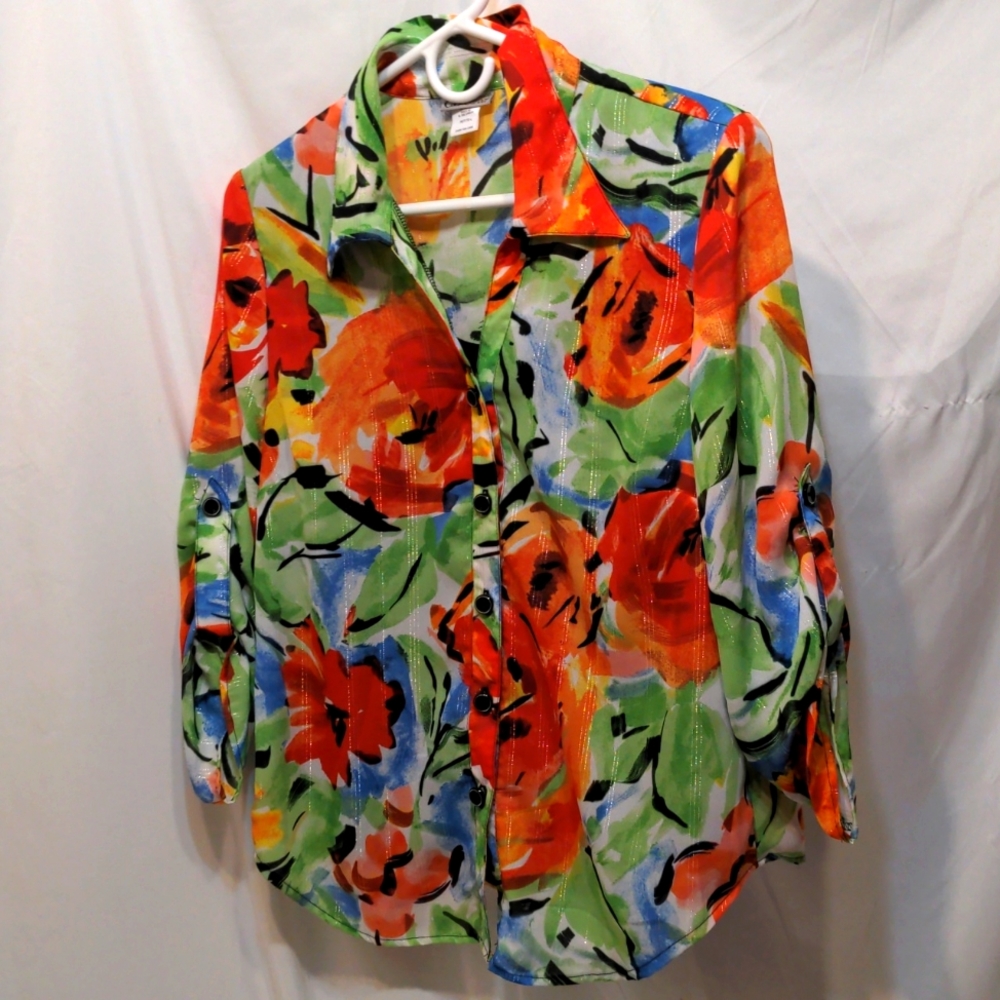 CB Career multi color floral blouse size L